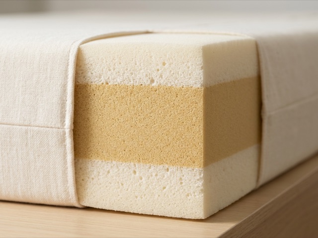 Corte das camadas de espuma com núcleo mais denso