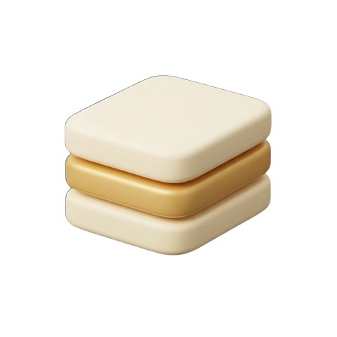 Ilustração 3D de três camadas de espuma sobrepostas, com núcleo dourado
